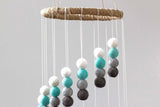 Spiral Felt Ball Mobile- Turquoise, Charcoal, Gray, White-  Nursery Childrens Room Pom Pom Mobile Garland Decor
