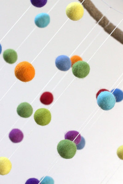 Rainbow Felt Ball Nursery Mobile- LARGE SIZE - Nursery Childrens Room Pom Pom Mobile Garland Decor