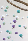 Lavender & Turquoise Felt Ball Nursery Mobile- LARGE SIZE - Nursery Childrens Room Pom Pom Mobile Garland Decor
