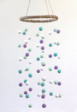 Lavender & Turquoise Felt Ball Nursery Mobile- LARGE SIZE - Nursery Childrens Room Pom Pom Mobile Garland Decor