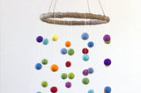 Rainbow Felt Ball Nursery Mobile- LARGE SIZE - Nursery Childrens Room Pom Pom Mobile Garland Decor
