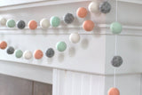 Felt Ball Garland- Peach, Seafoam, Gray & White- Pom Pom- Nursery- Valentines- Holiday- Wedding- Party- Childrens Room