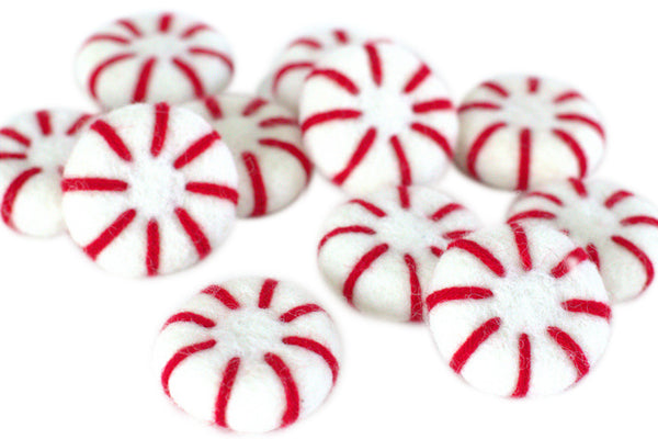 Peppermint Felted Shapes- Christmas Winter Peppermint Patty Candy- 100% Wool Felt