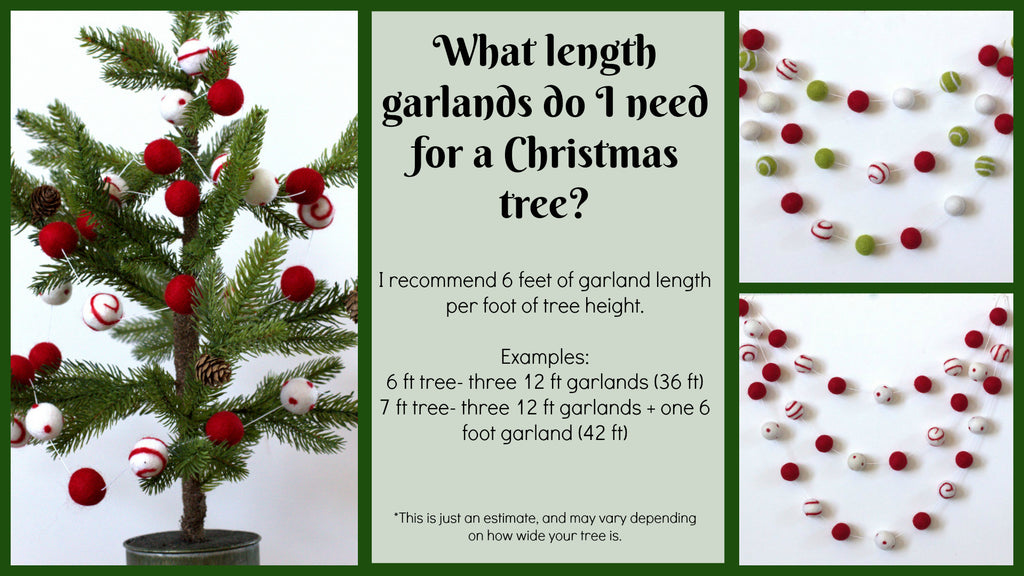 Christmas Tree Garland. Red and White Beaded Garland. Felt Ball